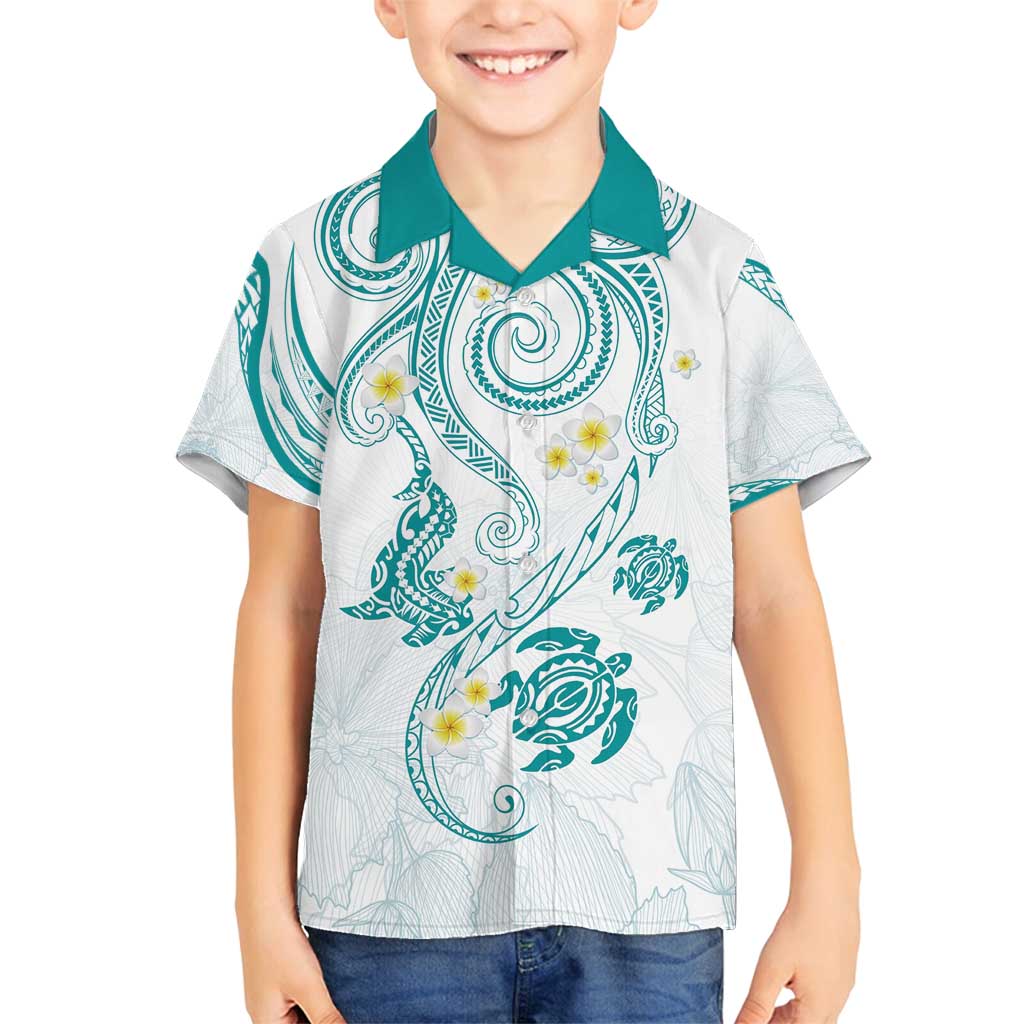 Polynesia Tribal Family Matching Summer Maxi Dress and Hawaiian Shirt Teal Plumeria Tentacles LT7 Son's Shirt Teal - Polynesian Pride