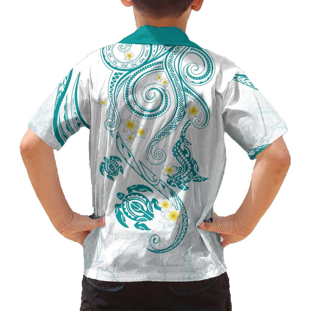 Polynesia Tribal Family Matching Tank Maxi Dress and Hawaiian Shirt Teal Plumeria Tentacles LT7 - Polynesian Pride
