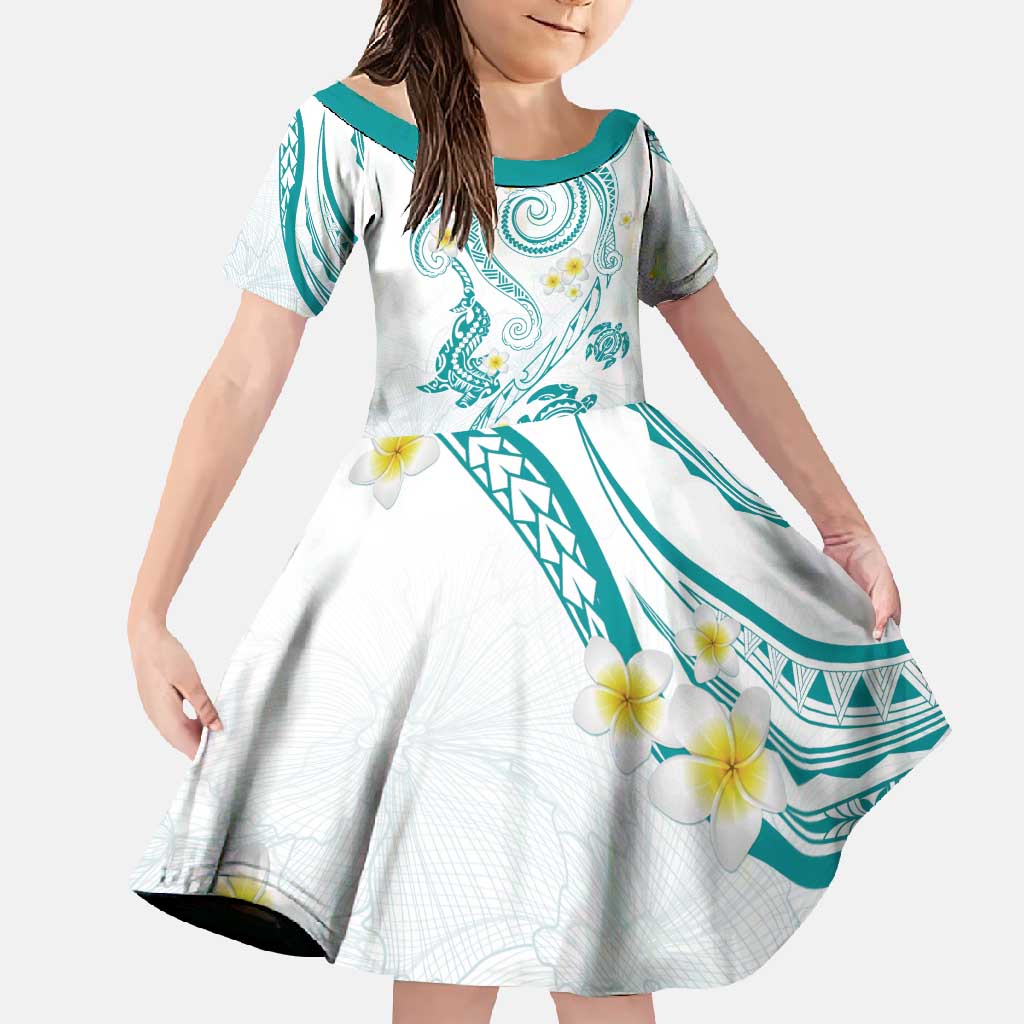 Polynesia Tribal Family Matching Tank Maxi Dress and Hawaiian Shirt Teal Plumeria Tentacles LT7 Daughter's Dress Teal - Polynesian Pride