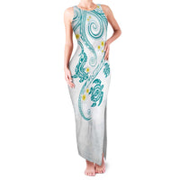 Polynesia Tribal Family Matching Tank Maxi Dress and Hawaiian Shirt Teal Plumeria Tentacles LT7 Mom's Dress Teal - Polynesian Pride