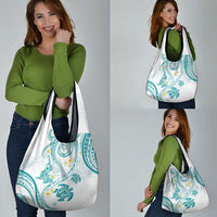 Polynesia Tribal Grocery Bag Teal Plumeria Tentacles