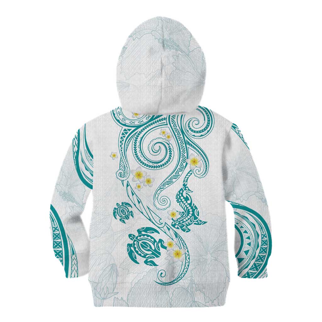 Polynesia Tribal Kid Hoodie Teal Plumeria Tentacles