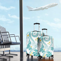 Polynesia Tribal Luggage Cover Teal Plumeria Tentacles