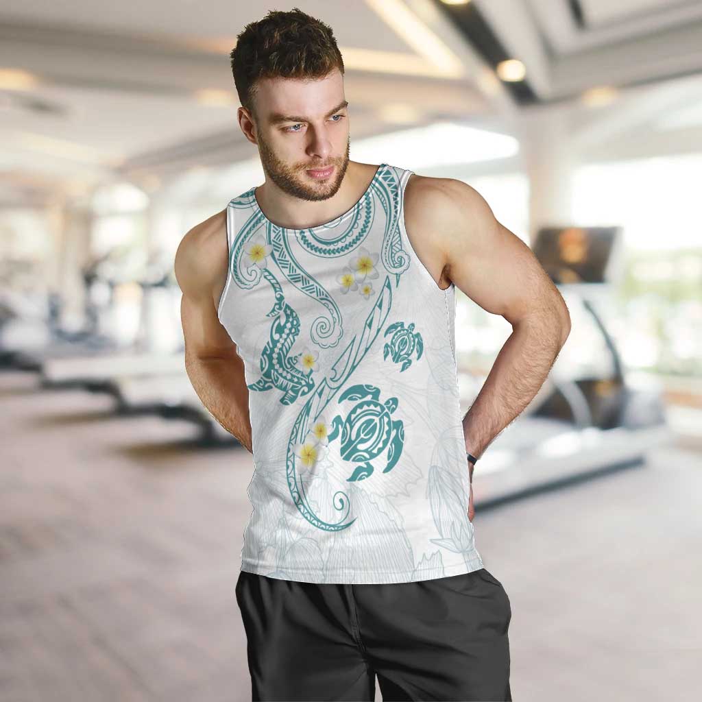 Polynesia Tribal Men Tank Top Teal Plumeria Tentacles