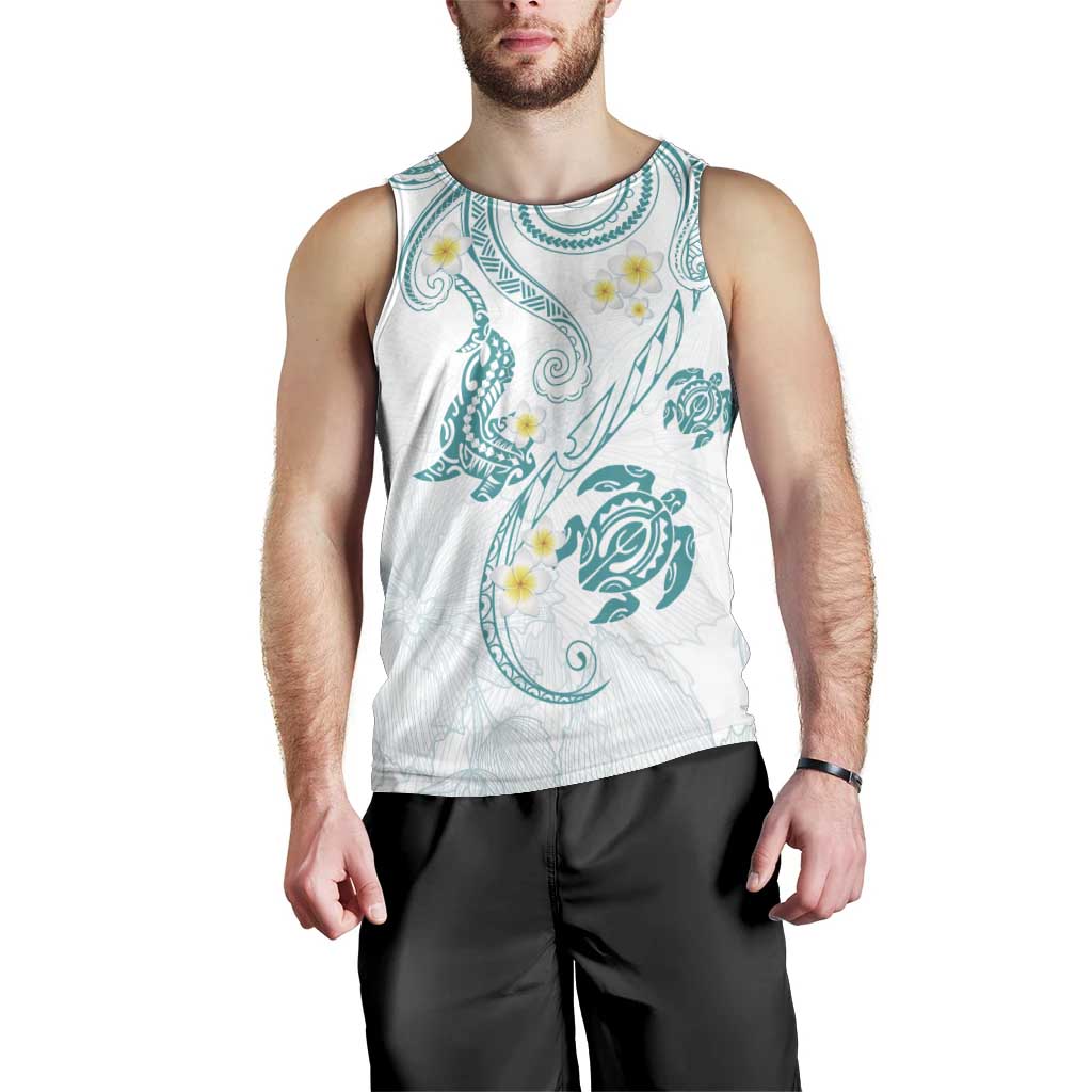 Polynesia Tribal Men Tank Top Teal Plumeria Tentacles