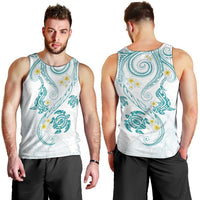 Polynesia Tribal Men Tank Top Teal Plumeria Tentacles