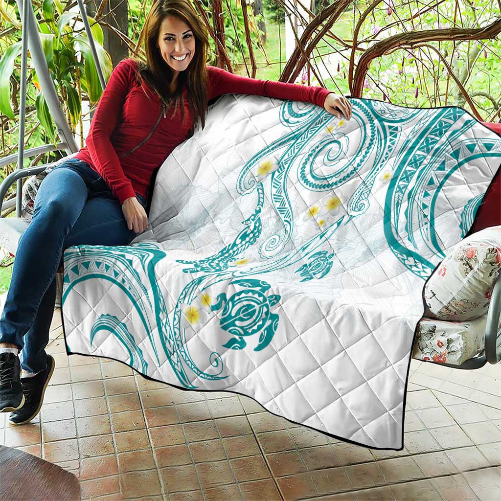 Polynesia Tribal Quilt Teal Plumeria Tentacles