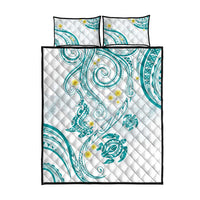 Polynesia Tribal Quilt Bed Set Teal Plumeria Tentacles