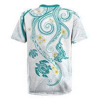 Polynesia Tribal Rugby Jersey Teal Plumeria Tentacles