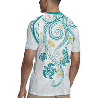 Polynesia Tribal Rugby Jersey Teal Plumeria Tentacles