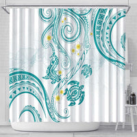 Polynesia Tribal Shower Curtain Teal Plumeria Tentacles