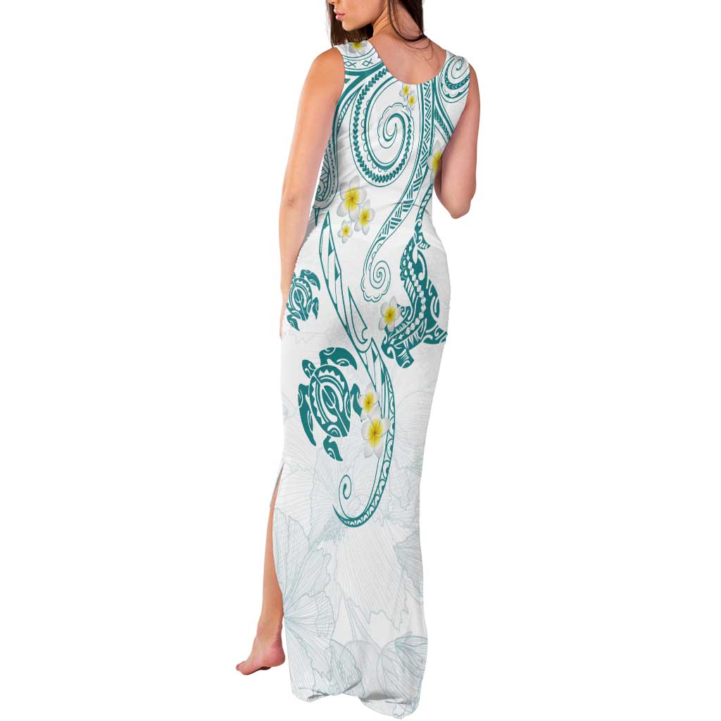 Polynesia Tribal Tank Maxi Dress Teal Plumeria Tentacles