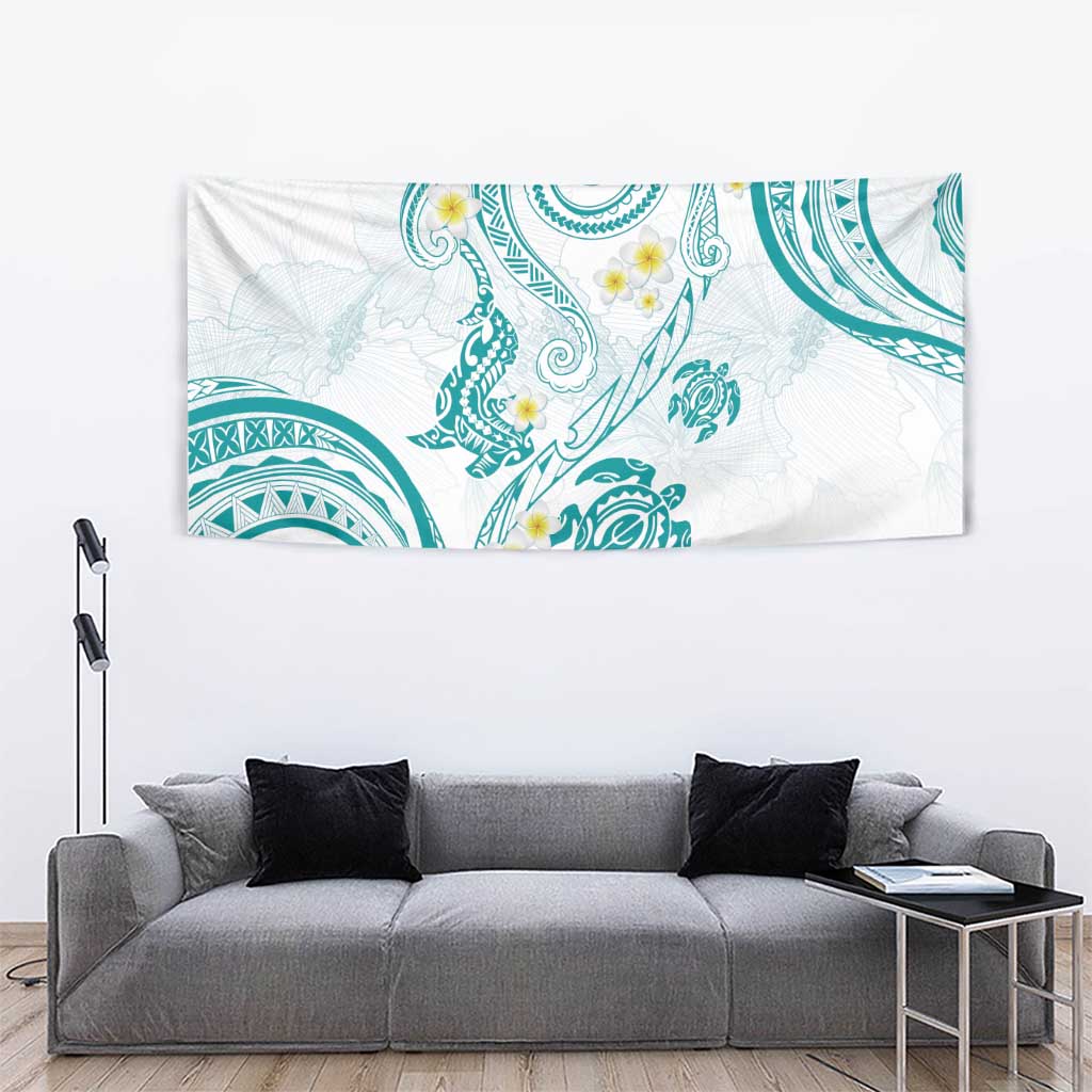 Polynesia Tribal Tapestry Teal Plumeria Tentacles