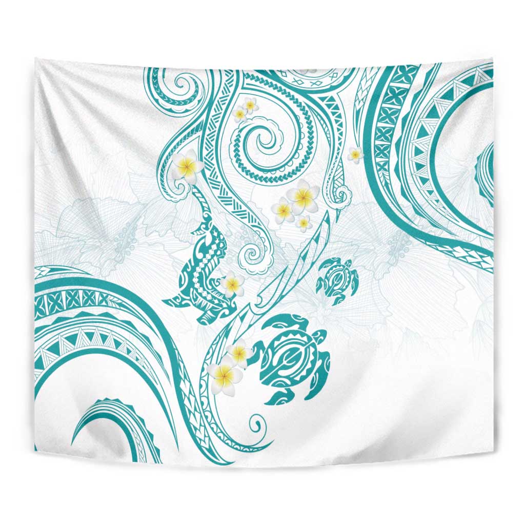 Polynesia Tribal Tapestry Teal Plumeria Tentacles