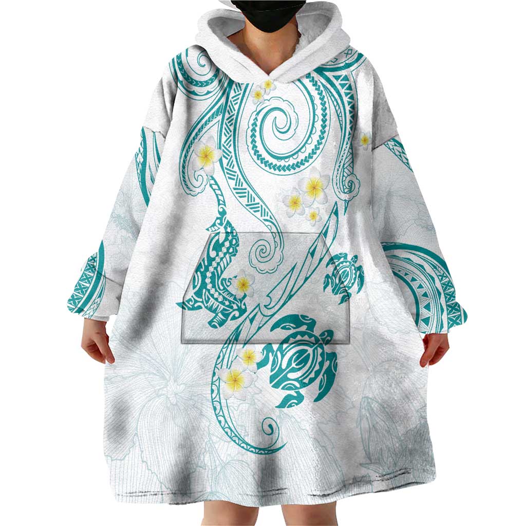 Polynesia Tribal Wearable Blanket Hoodie Teal Plumeria Tentacles