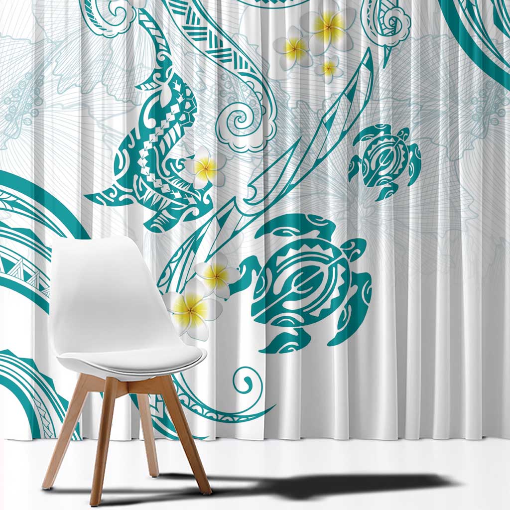 Polynesia Tribal Window Curtain Teal Plumeria Tentacles