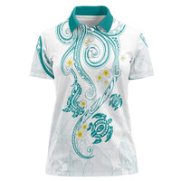 Polynesia Tribal Women Polo Shirt Teal Plumeria Tentacles