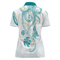 Polynesia Tribal Women Polo Shirt Teal Plumeria Tentacles