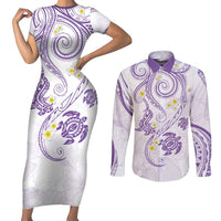 Polynesia Tribal Couples Matching Short Sleeve Bodycon Dress and Long Sleeve Button Shirt Lilac Plumeria Tentacles LT7 Lilac - Polynesian Pride