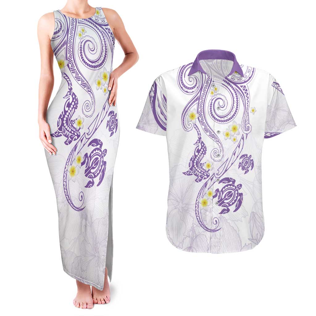 Polynesia Tribal Couples Matching Tank Maxi Dress and Hawaiian Shirt Lilac Plumeria Tentacles LT7 Lilac - Polynesian Pride