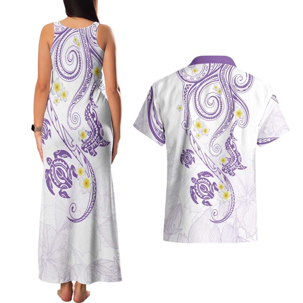 Polynesia Tribal Couples Matching Tank Maxi Dress and Hawaiian Shirt Lilac Plumeria Tentacles LT7 - Polynesian Pride