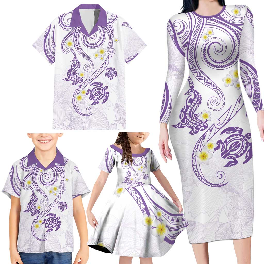 Polynesia Tribal Family Matching Long Sleeve Bodycon Dress and Hawaiian Shirt Lilac Plumeria Tentacles LT7 - Polynesian Pride
