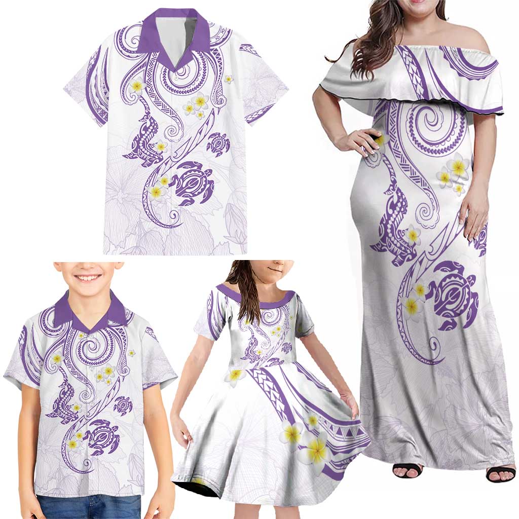 Polynesia Tribal Family Matching Off Shoulder Maxi Dress and Hawaiian Shirt Lilac Plumeria Tentacles LT7 - Polynesian Pride