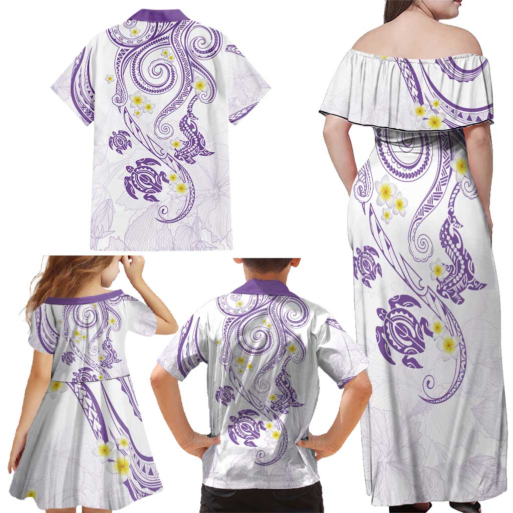 Polynesia Tribal Family Matching Off Shoulder Maxi Dress and Hawaiian Shirt Lilac Plumeria Tentacles LT7 - Polynesian Pride