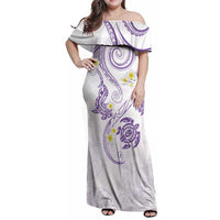 Polynesia Tribal Family Matching Off Shoulder Maxi Dress and Hawaiian Shirt Lilac Plumeria Tentacles LT7 Mom's Dress Lilac - Polynesian Pride