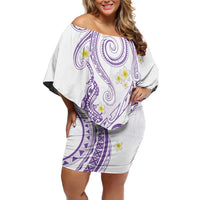 Polynesia Tribal Family Matching Off Shoulder Short Dress and Hawaiian Shirt Lilac Plumeria Tentacles LT7 Mom's Dress Lilac - Polynesian Pride