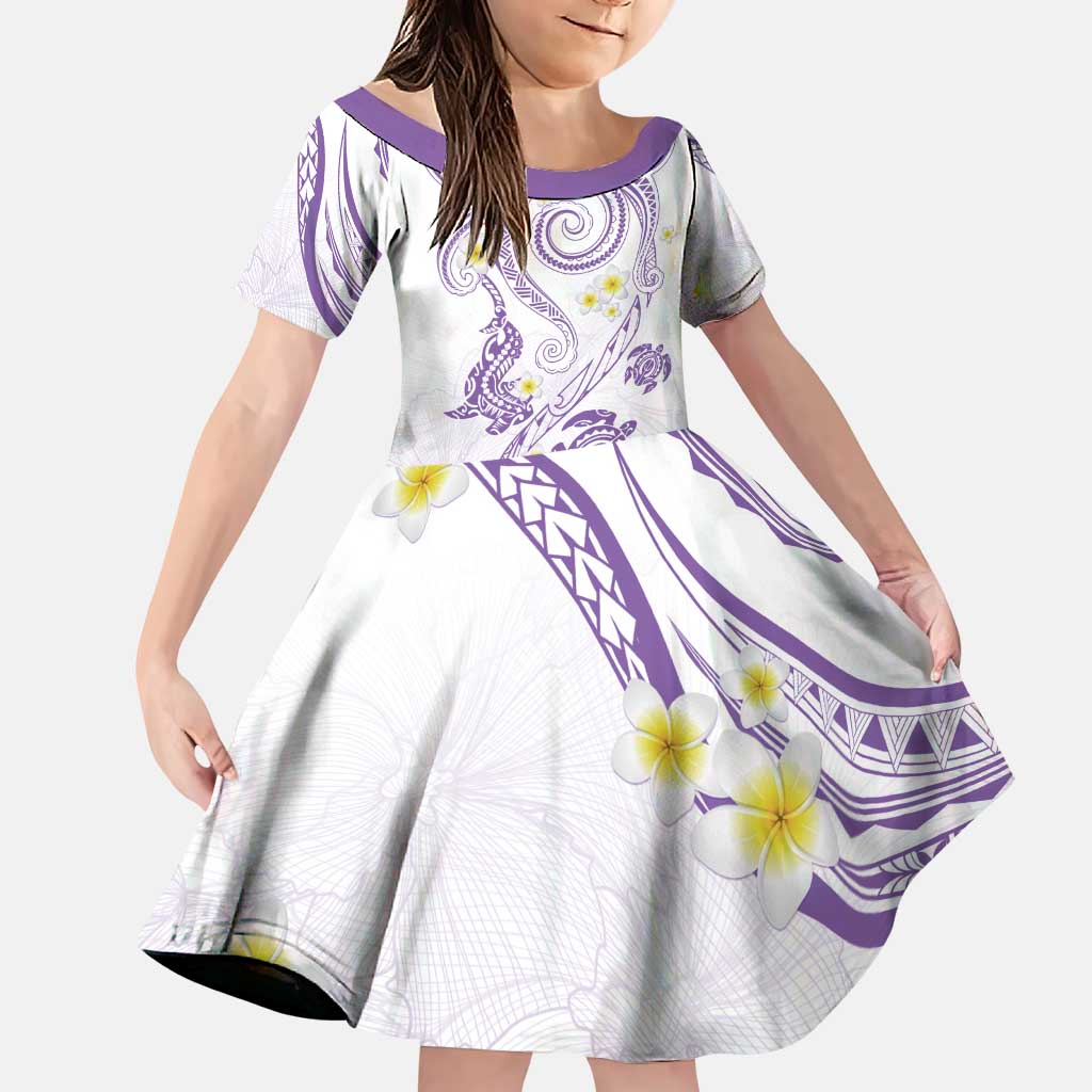Polynesia Tribal Family Matching Puletasi and Hawaiian Shirt Lilac Plumeria Tentacles LT7 Daughter's Dress Lilac - Polynesian Pride