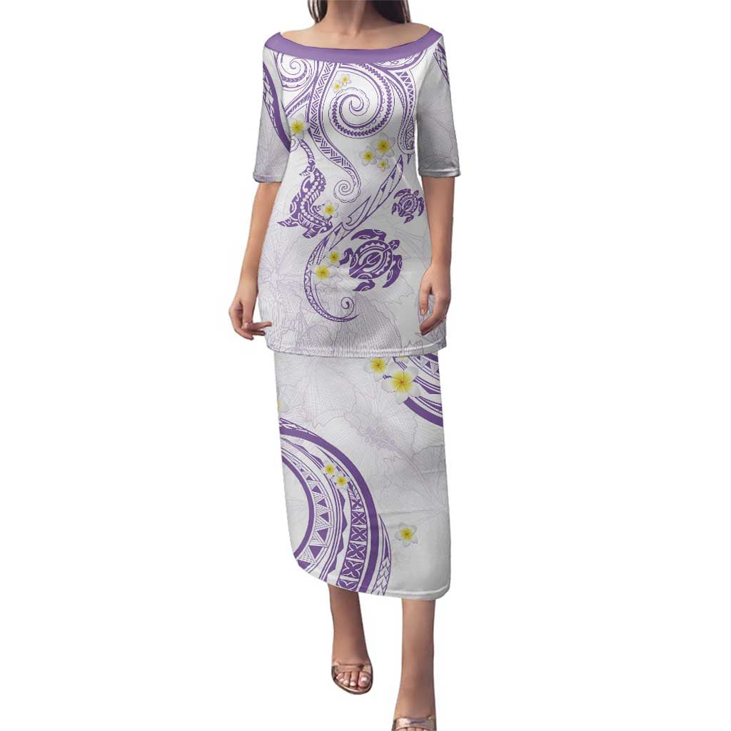 Polynesia Tribal Family Matching Puletasi and Hawaiian Shirt Lilac Plumeria Tentacles LT7 Mom's Dress Lilac - Polynesian Pride