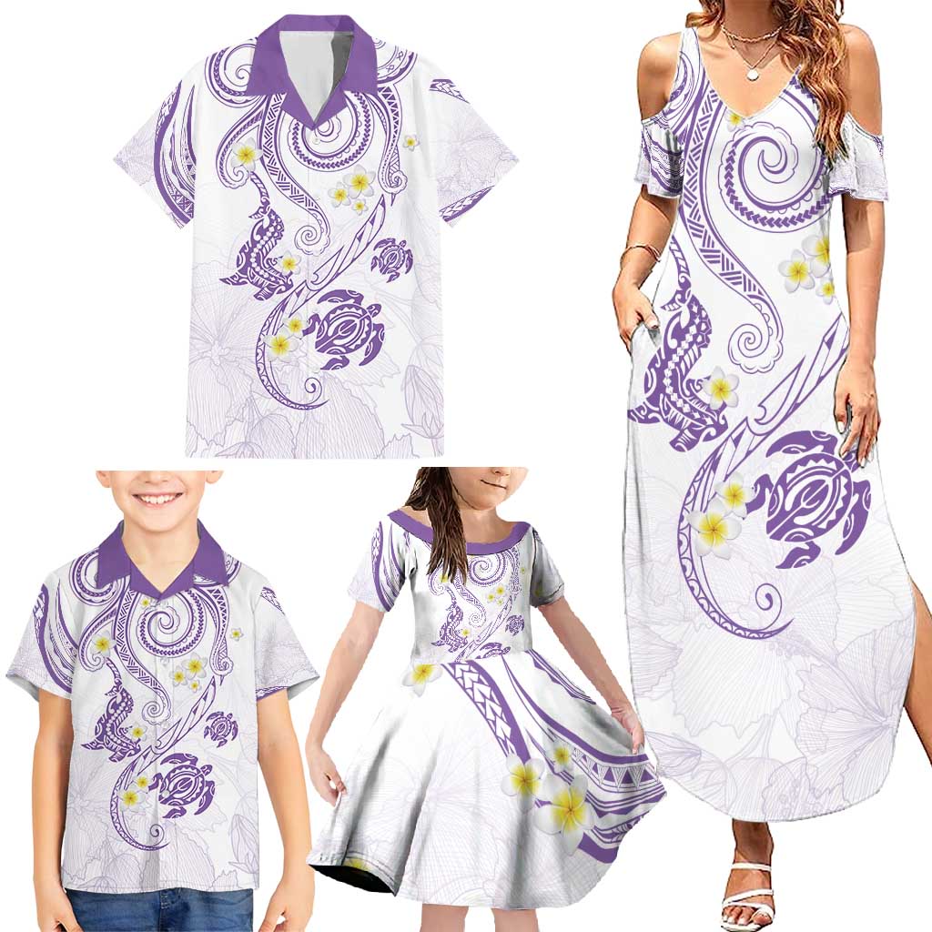 Polynesia Tribal Family Matching Summer Maxi Dress and Hawaiian Shirt Lilac Plumeria Tentacles LT7 - Polynesian Pride
