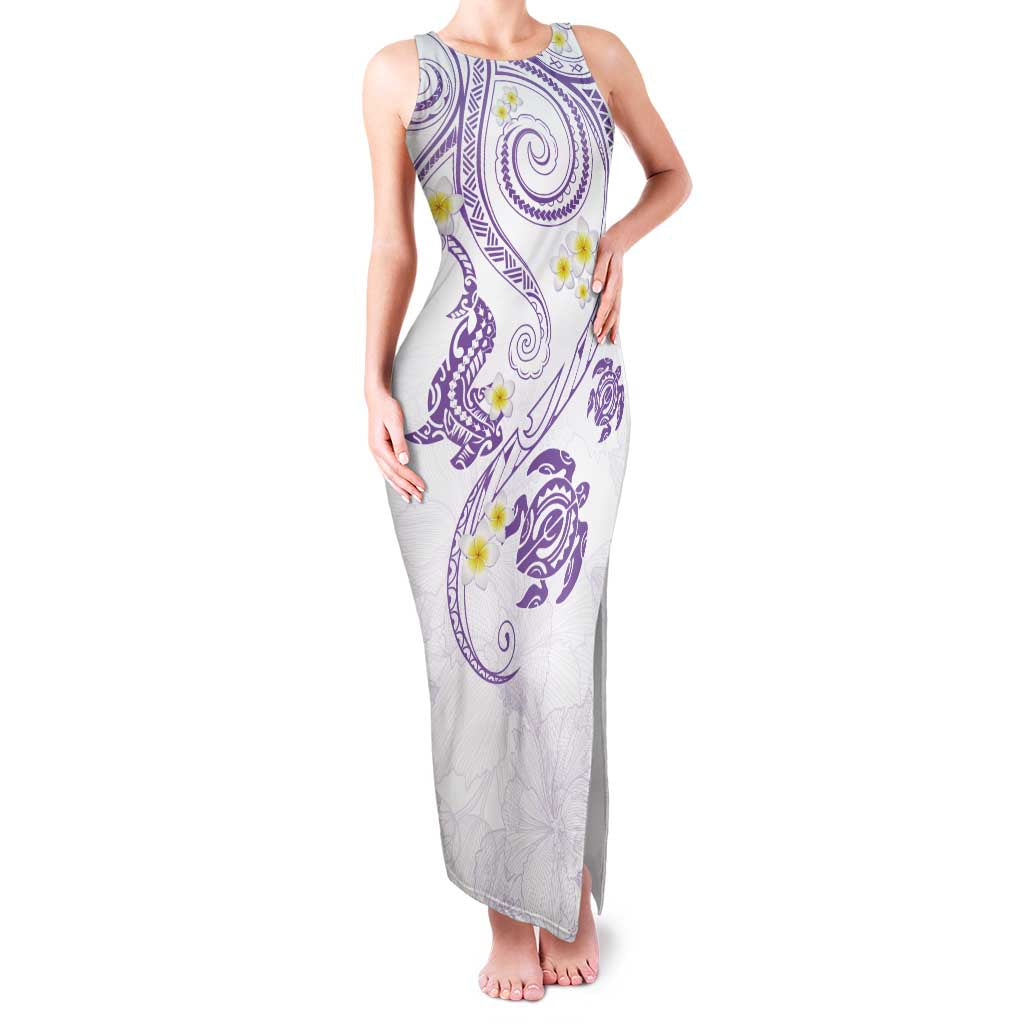 Polynesia Tribal Family Matching Tank Maxi Dress and Hawaiian Shirt Lilac Plumeria Tentacles LT7 Mom's Dress Lilac - Polynesian Pride