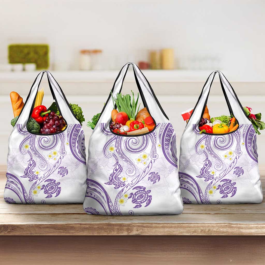 Polynesia Tribal Grocery Bag Lilac Plumeria Tentacles