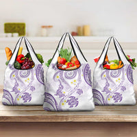 Polynesia Tribal Grocery Bag Lilac Plumeria Tentacles