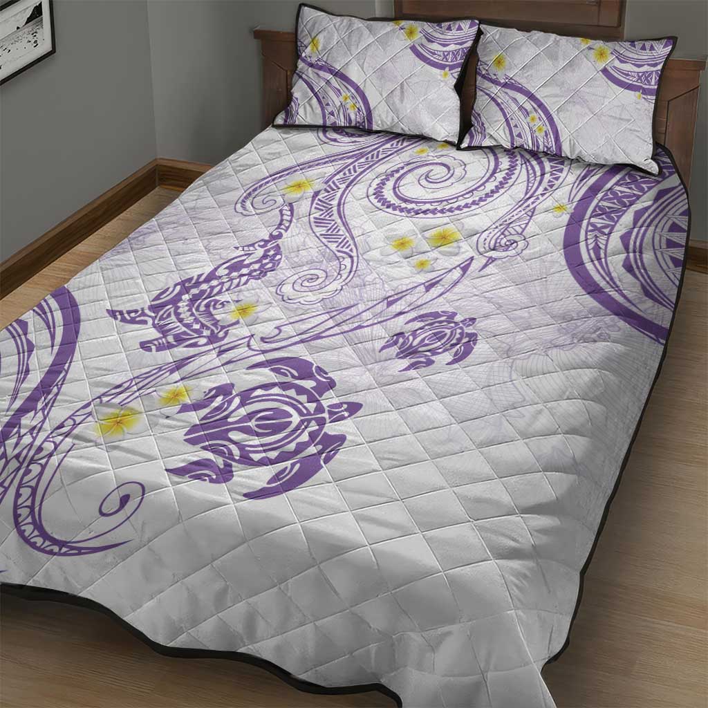 Polynesia Tribal Quilt Bed Set Lilac Plumeria Tentacles