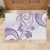 Polynesia Tribal Rubber Doormat Lilac Plumeria Tentacles