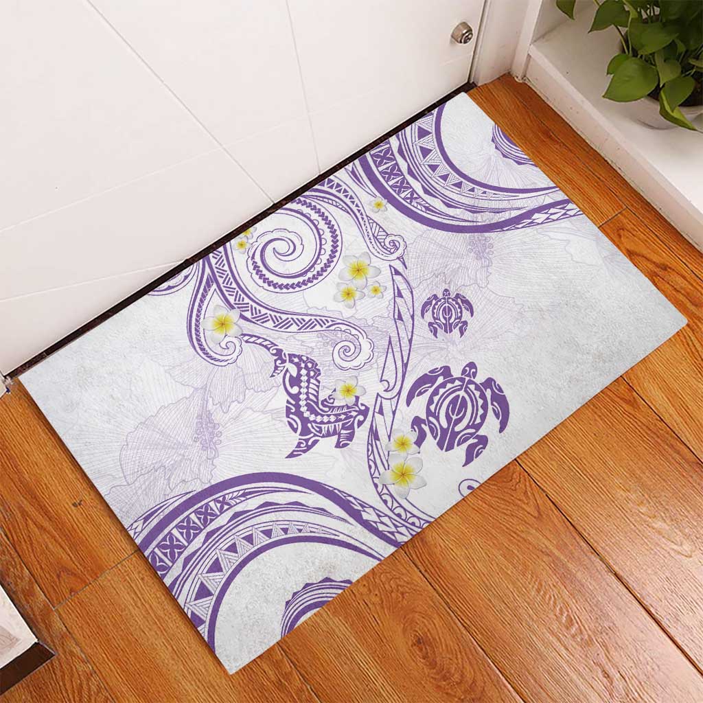 Polynesia Tribal Rubber Doormat Lilac Plumeria Tentacles