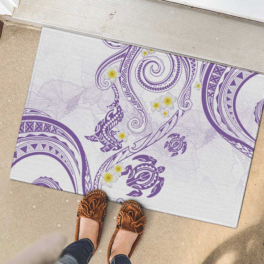 Polynesia Tribal Rubber Doormat Lilac Plumeria Tentacles
