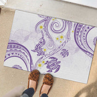 Polynesia Tribal Rubber Doormat Lilac Plumeria Tentacles