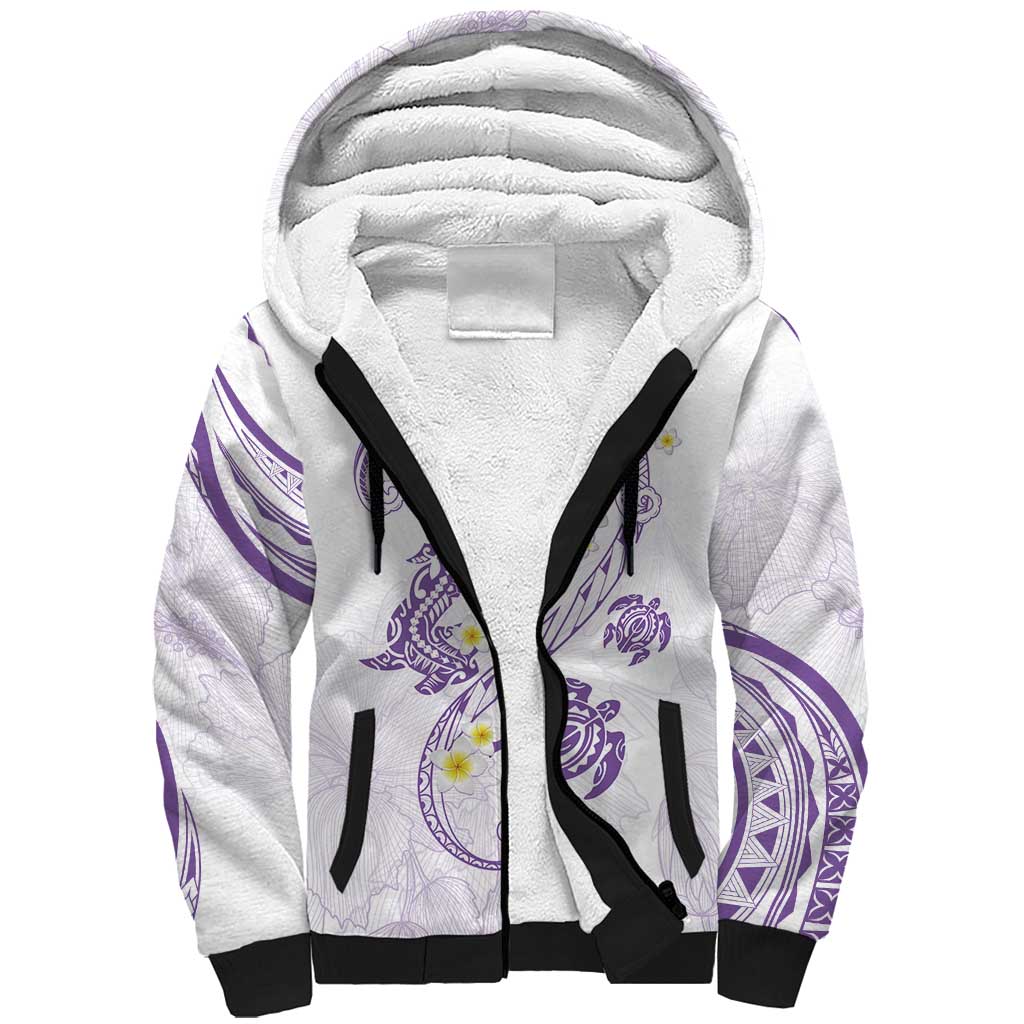 Polynesia Tribal Sherpa Hoodie Lilac Plumeria Tentacles