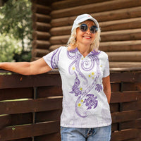 Polynesia Tribal Women Polo Shirt Lilac Plumeria Tentacles