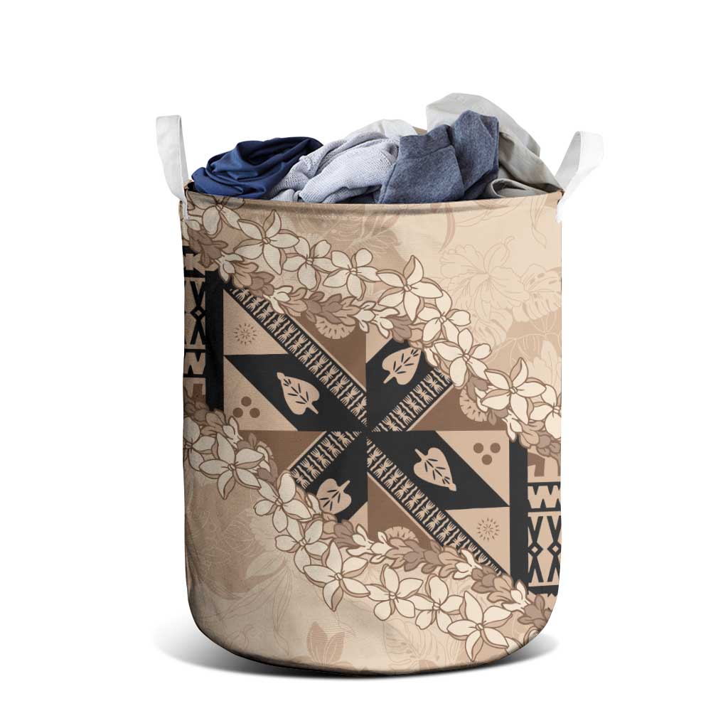 Bula Fiji Plumeria Tagimoucia Salusalu Beige Laundry Basket Kaiviti Masi LT7 - Polynesian Pride