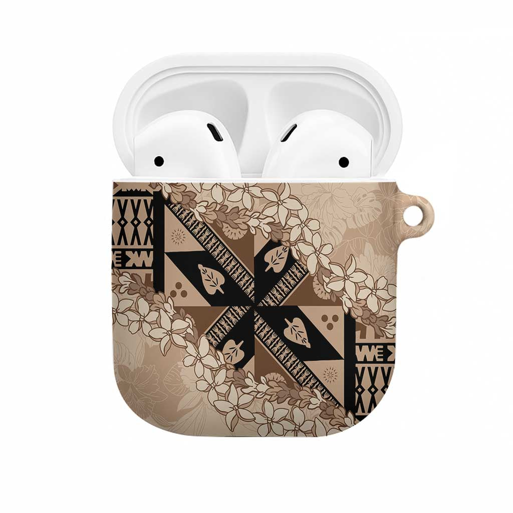 Bula Fiji Plumeria Tagimoucia Salusalu Beige AirPods Case Kaiviti Masi - Polynesian Pride