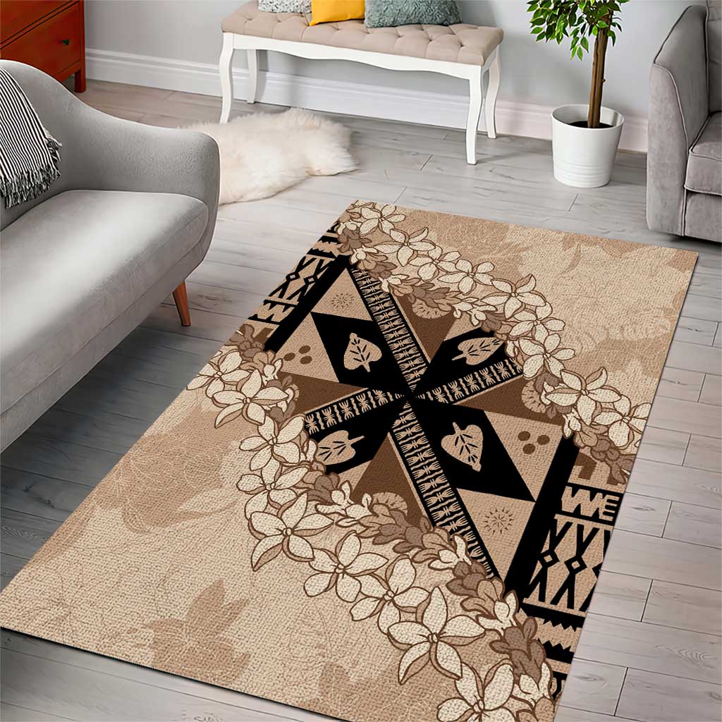 Bula Fiji Plumeria Tagimoucia Salusalu Beige Area Rug Kaiviti Masi LT7 - Polynesian Pride