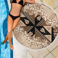 Bula Fiji Plumeria Tagimoucia Salusalu Beige Beach Blanket Kaiviti Masi LT7 - Polynesian Pride
