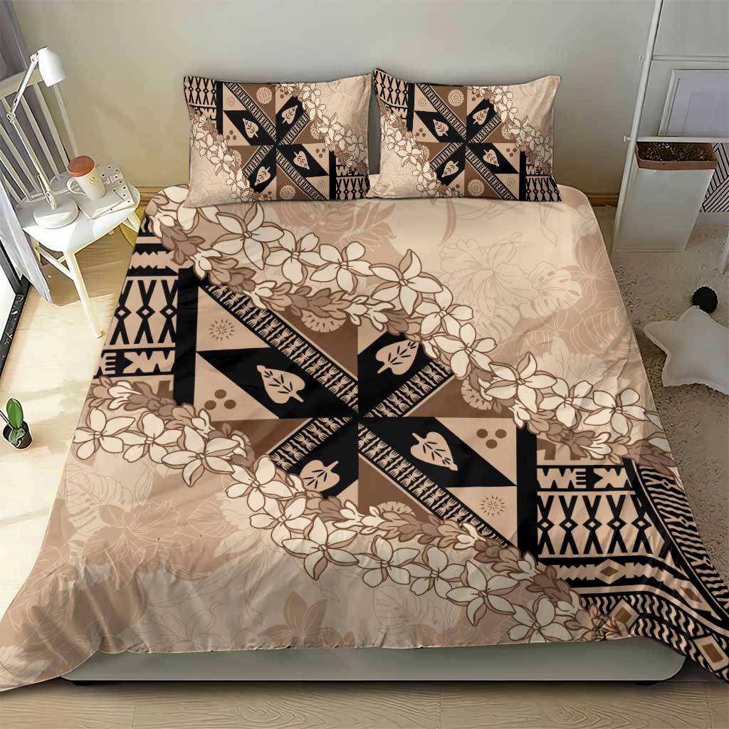 Bula Fiji Plumeria Tagimoucia Salusalu Beige Bedding Set Kaiviti Masi LT7 - Polynesian Pride