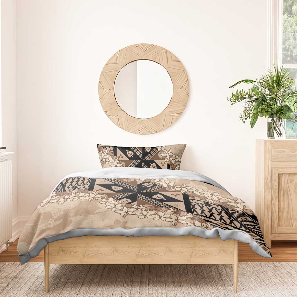 Bula Fiji Plumeria Tagimoucia Salusalu Beige Bedding Set Kaiviti Masi LT7 - Polynesian Pride