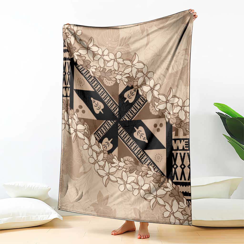 Bula Fiji Plumeria Tagimoucia Salusalu Beige Blanket Kaiviti Masi LT7 - Polynesian Pride